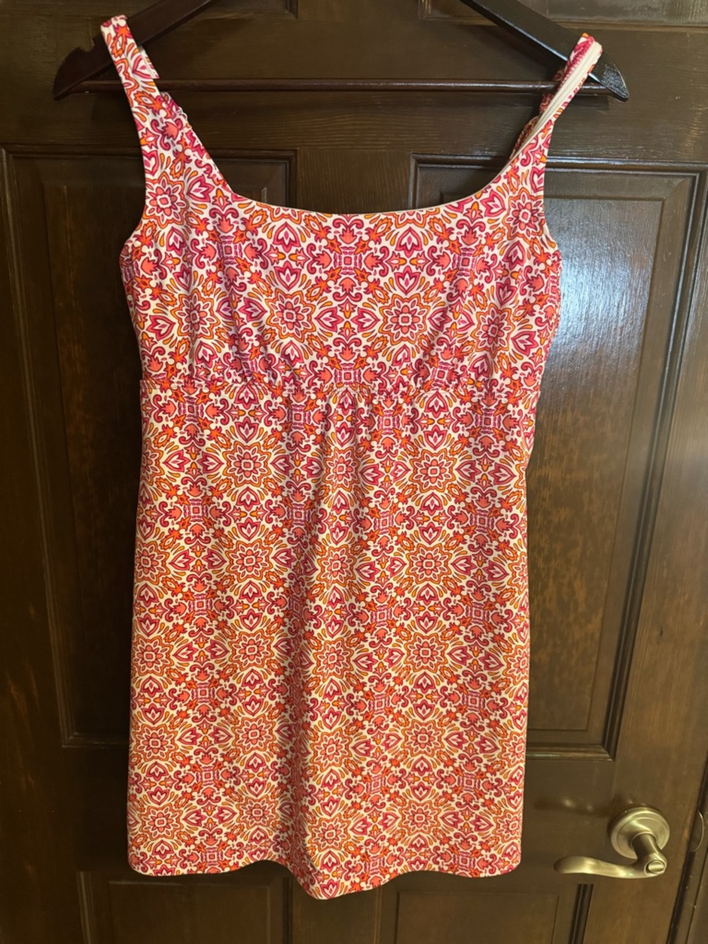 Womens Pink/Orange Printed  Summer Dress/tankini swimsuit Lands End 10